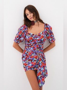 NWT For Love And Lemons Chiara Floral Puff Sleeve dress size medium revolve
